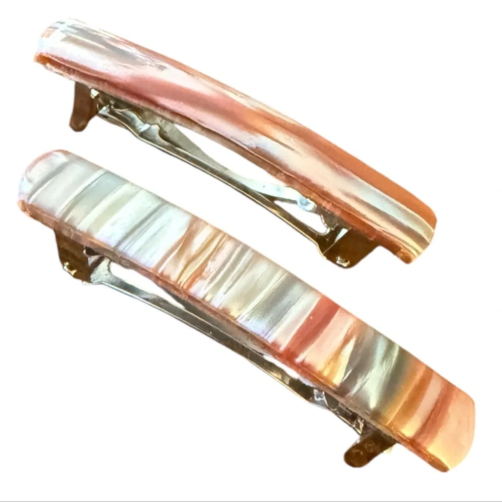 1970’s French Hair Clips in Pearlescent Earthtones, Deadstock, One Pair,‎ 2.1”